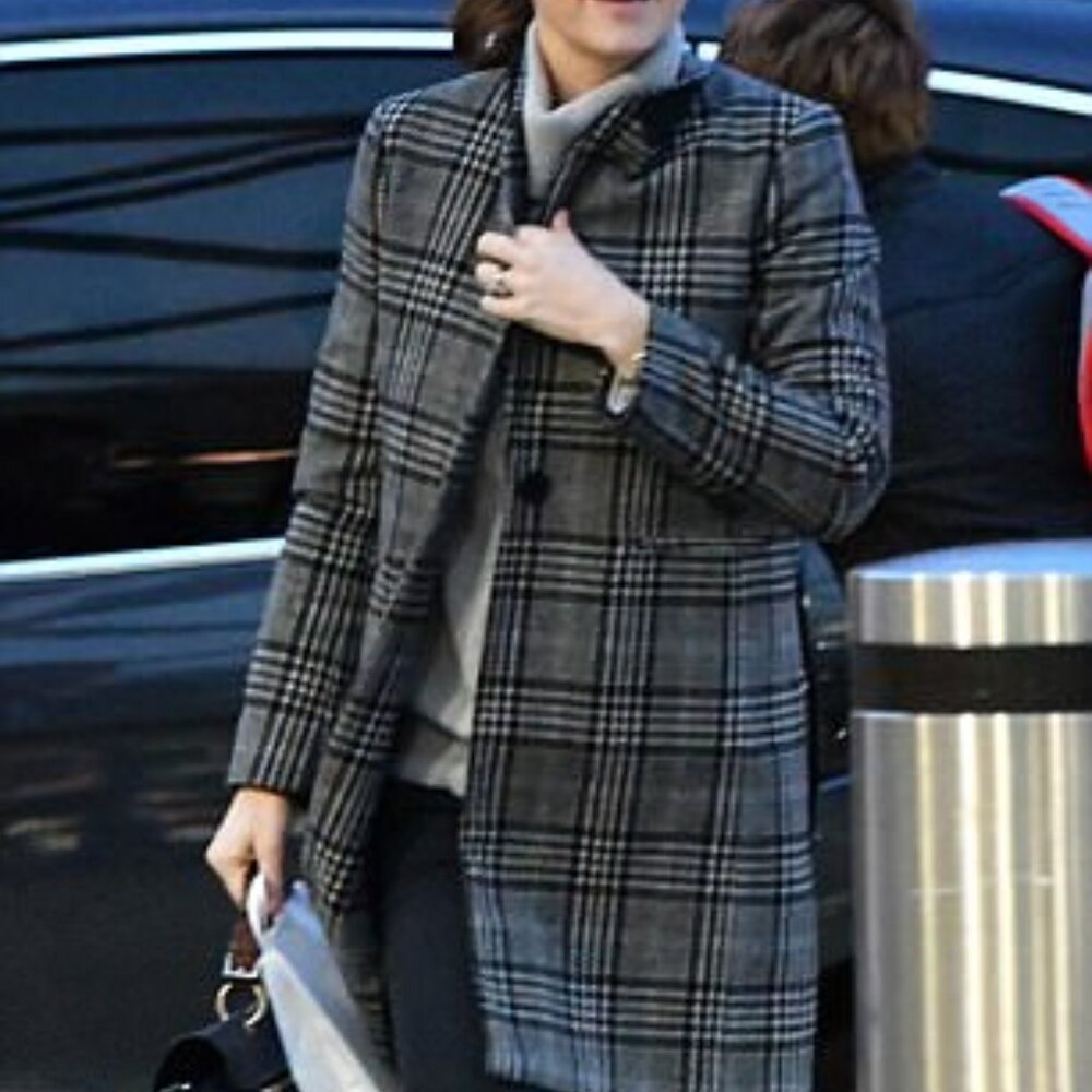 ZARA CHECK COAT One Button Fastening Kate Middleton Princess of Wales Style